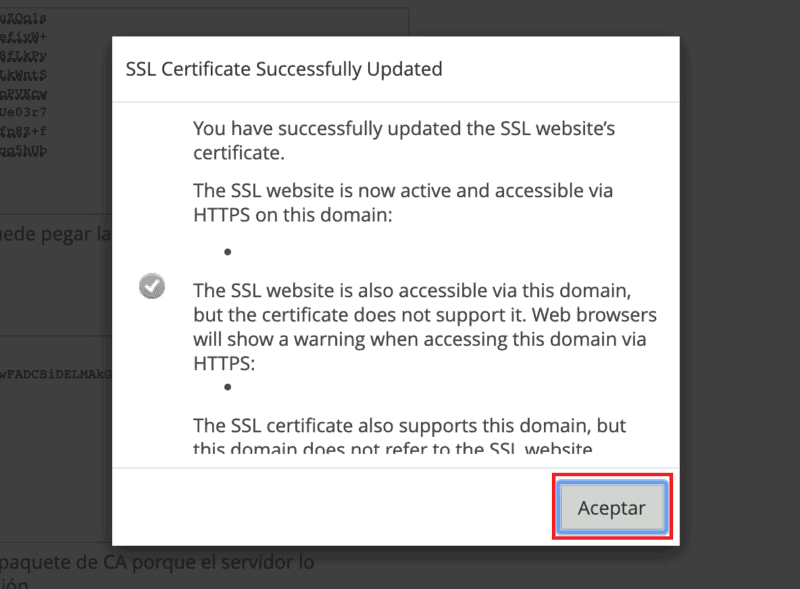 Confirmación de instalación SSL